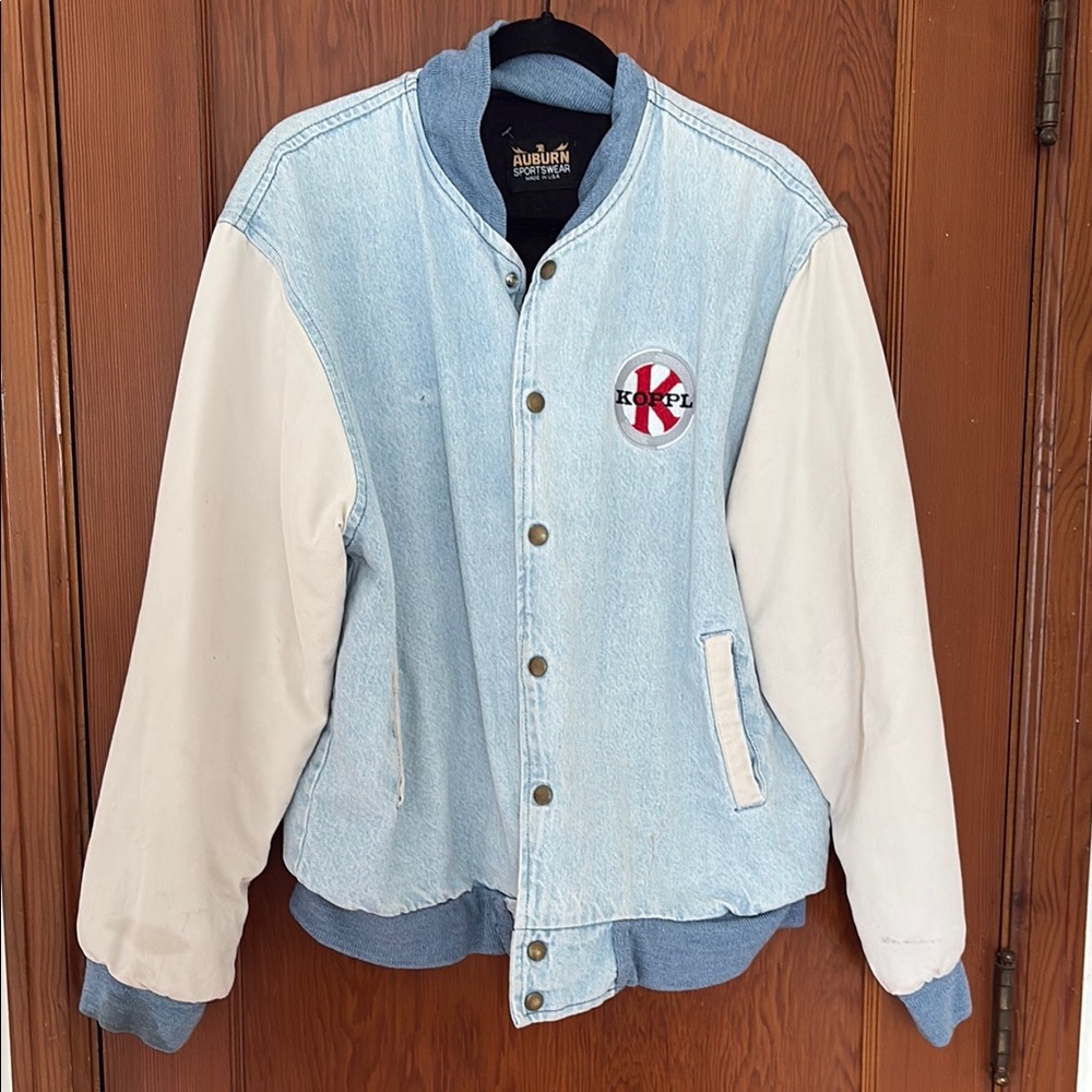 Classic Blue and Cream Jean Jackets with Varsity Style